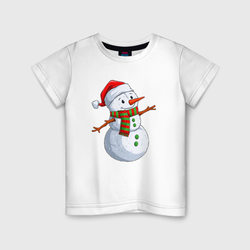 Снеговик в новогоднем колпаке – Детская футболка хлопок с принтом купить со скидкой в -20%