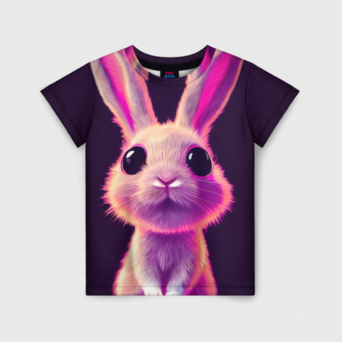 Детская футболка с принтом Кролик 3Д арт, вид спереди №1