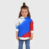 Толстовка с принтом Флаг России — триколор для ребенка, вид на модели спереди №3. Цвет основы: белый