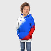 Толстовка с принтом Флаг России — триколор для ребенка, вид на модели спереди №2. Цвет основы: белый