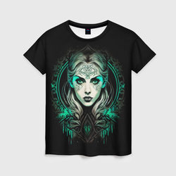 Готическая ведьма на чёрном фоне – Женская футболка 3D с принтом купить со скидкой в -26%