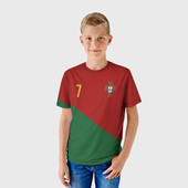 Футболка с принтом Роналду сборная Португалии для ребенка, вид на модели спереди №2. Цвет основы: белый