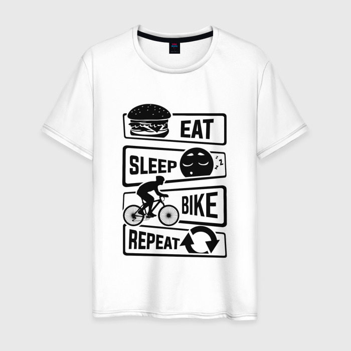 Мужская футболка из хлопка с принтом Eat sleep bike repeat art, вид спереди №1