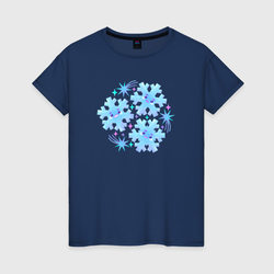 Три забавные снежинки с разноцветными звездами – Женская футболка хлопок с принтом купить со скидкой в -20%