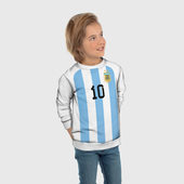 Свитшот с принтом Месси Аргентина ЧМ-2022 для ребенка, вид на модели спереди №3. Цвет основы: белый