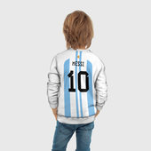 Свитшот с принтом Месси Аргентина ЧМ-2022 для ребенка, вид на модели сзади №3. Цвет основы: белый