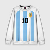 Свитшот с принтом Месси Аргентина ЧМ-2022 для ребенка, вид спереди №1. Цвет основы: белый
