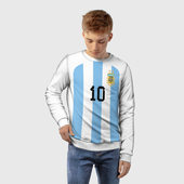 Свитшот с принтом Месси Аргентина ЧМ-2022 для ребенка, вид на модели спереди №2. Цвет основы: белый