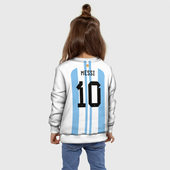 Свитшот с принтом Месси Аргентина ЧМ-2022 для ребенка, вид на модели сзади №4. Цвет основы: белый
