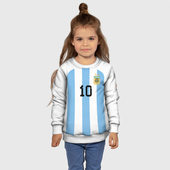 Свитшот с принтом Месси Аргентина ЧМ-2022 для ребенка, вид на модели спереди №4. Цвет основы: белый
