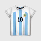 Футболка с принтом Месси Аргентина ЧМ-2022 для ребенка, вид спереди №1. Цвет основы: белый