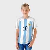 Футболка с принтом Месси Аргентина ЧМ-2022 для ребенка, вид на модели спереди №2. Цвет основы: белый