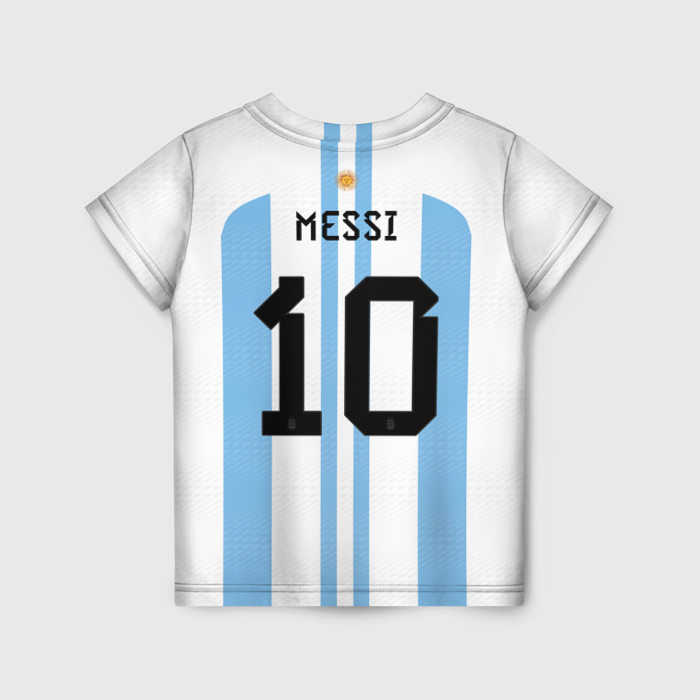 Детская футболка с принтом Месси Аргентина ЧМ-2022, вид сзади №1