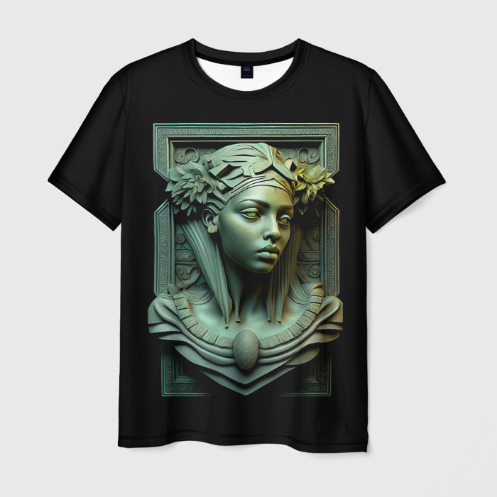 Мужская футболка с принтом Нейросеть — барельеф античной девушки, вид спереди №1