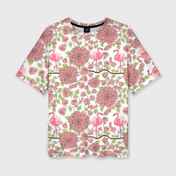 Фламинго и лотосы – Женская футболка oversize 3D с принтом купить со скидкой в -50%