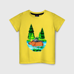 Капибара в лесном озере – Детская футболка хлопок с принтом купить со скидкой в -20%