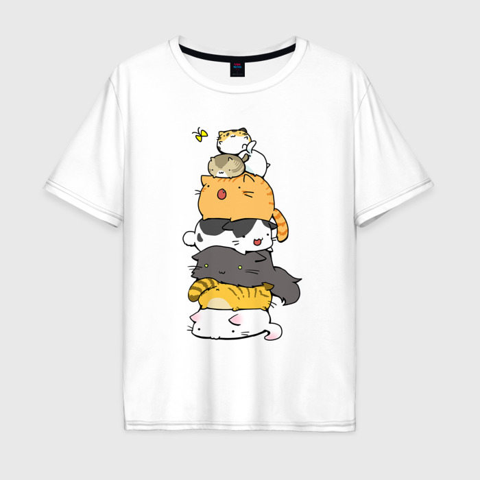 Мужская футболка из хлопка Oversize с принтом Пирамидка из котиков, вид спереди №1