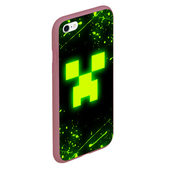 Чехол для iPhone 6/6S матовый с принтом Майнкрафт: токсичный крипер для любого человека, вид спереди №3. Цвет основы: малиновый