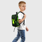 Рюкзак с принтом Майнкрафт: токсичный крипер для ребенка, вид сзади №1. Цвет основы: белый