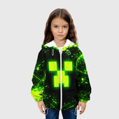 Куртка с принтом Майнкрафт: токсичный крипер для ребенка, вид на модели спереди №3. Цвет основы: белый