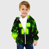 Куртка с принтом Майнкрафт: токсичный крипер для ребенка, вид на модели спереди №2. Цвет основы: белый