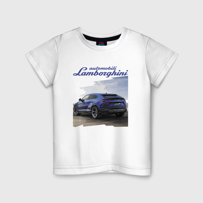 Детская футболка из хлопка с принтом Lamborghini Urus Sport, вид спереди №1