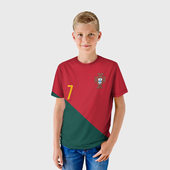 Футболка с принтом Роналду ЧМ 2022 сборная Португалии для ребенка, вид на модели спереди №2. Цвет основы: белый