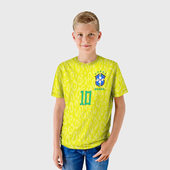 Футболка с принтом Неймар ЧМ 2022 сборная Бразилии для ребенка, вид на модели спереди №2. Цвет основы: белый