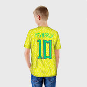 Футболка с принтом Неймар ЧМ 2022 сборная Бразилии для ребенка, вид на модели сзади №2. Цвет основы: белый