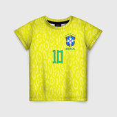 Футболка с принтом Неймар ЧМ 2022 сборная Бразилии для ребенка, вид спереди №1. Цвет основы: белый