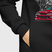 Худи с принтом Nissan Silvia S14 Sport для мужчины, вид на модели спереди №6. Цвет основы: черный