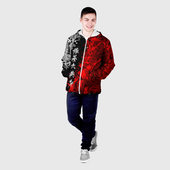 Куртка с принтом Драконы и цветы для мужчины, вид на модели спереди №2. Цвет основы: белый