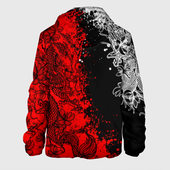 Куртка с принтом Драконы и цветы для мужчины, вид сзади №1. Цвет основы: белый