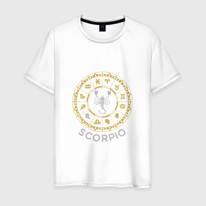 Мужская футболка из хлопка с принтом Зодиак — скорпион, вид спереди №1