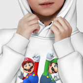 Худи с принтом Марио и Луиджи для ребенка, вид на модели спереди №5. Цвет основы: белый