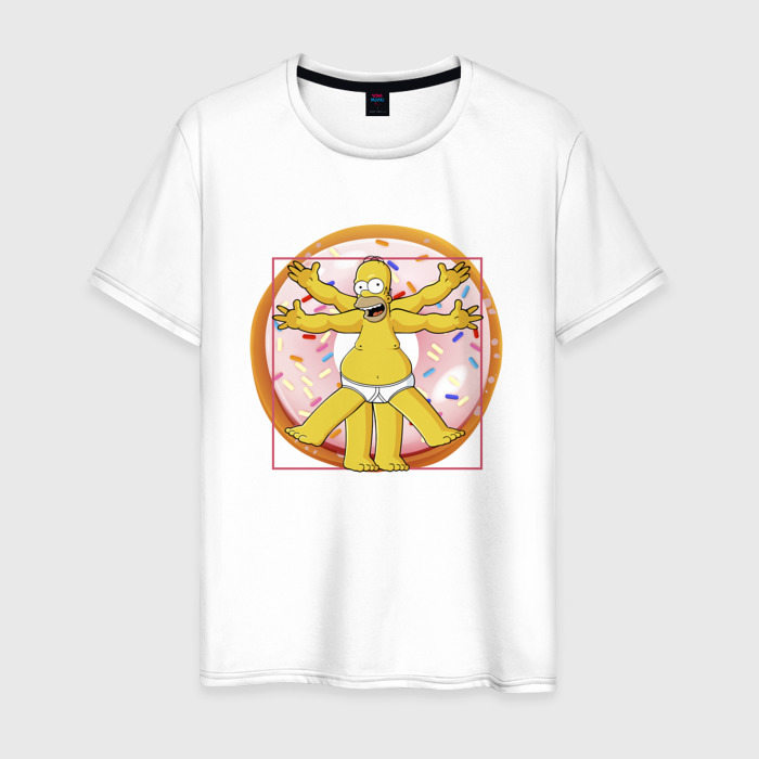 Мужская футболка из хлопка с принтом Канонические пропорции Гомера Симпсона — remake, вид спереди №1