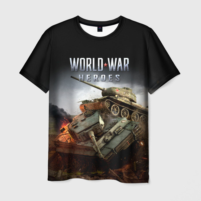 Мужская футболка с принтом World War Heroes логотип и танки, вид спереди №1
