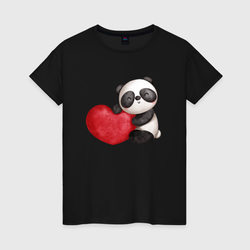 Панда с красным сердцем – Женская футболка хлопок с принтом купить со скидкой в -20%