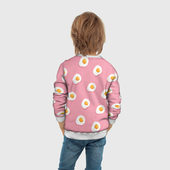 Свитшот с принтом Яичница на розовом фоне для ребенка, вид на модели сзади №3. Цвет основы: белый