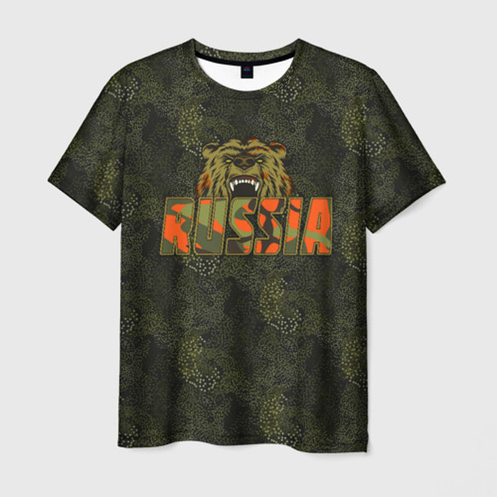 Мужская футболка с принтом Russia камуфляж, вид спереди №1