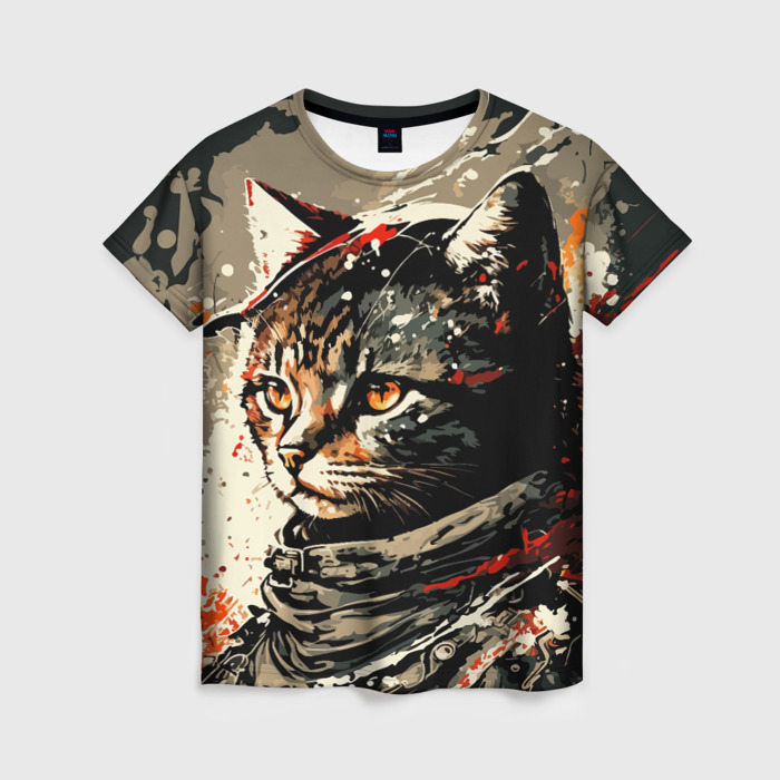 Женская футболка с принтом Revolutionary Cat — C-Cats collection — Huf&Sya, вид спереди №1