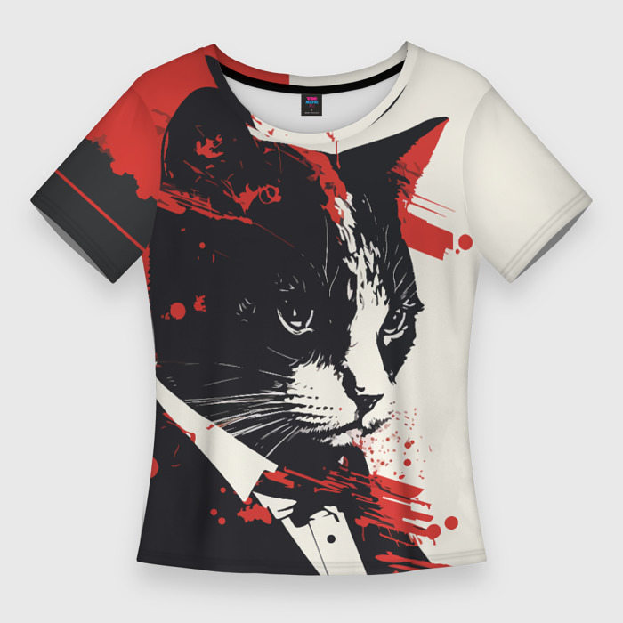 Женская приталенная футболка с принтом Spy Cat — C-Cats Collection — Huf&Sya, вид спереди №1
