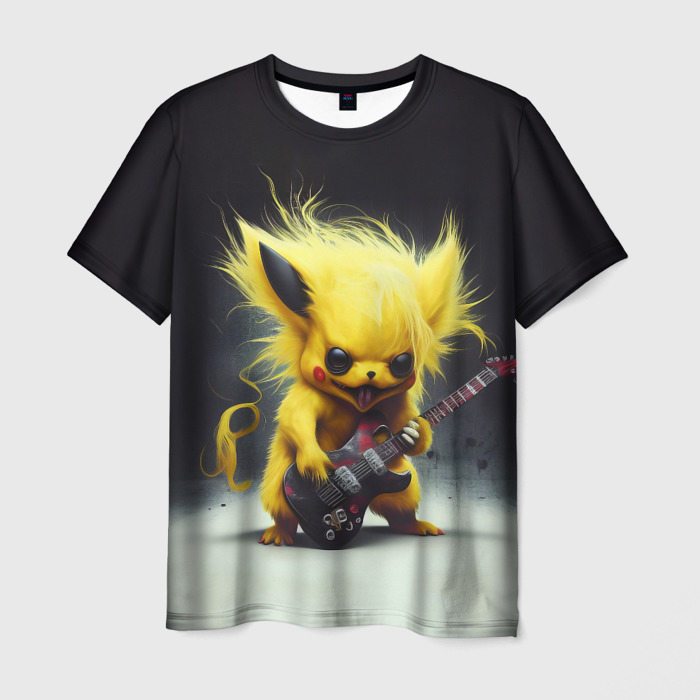 Мужская футболка с принтом Rocker Pikachu, вид спереди №1
