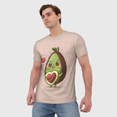 Футболка с принтом Влюбленный авокадо — парные для мужчины, вид на модели спереди №2. Цвет основы: белый