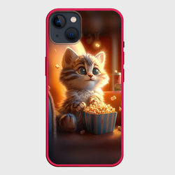 Котик с попкорном – Чехол для iPhone 14 Plus с принтом купить