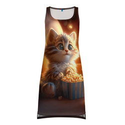 Котик с попкорном – Платье-майка 3D с принтом купить