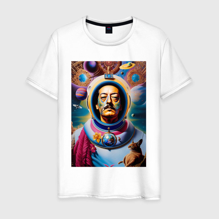Мужская футболка из хлопка с принтом Космонавт Сальвадор Дали — нейросеть, вид спереди №1
