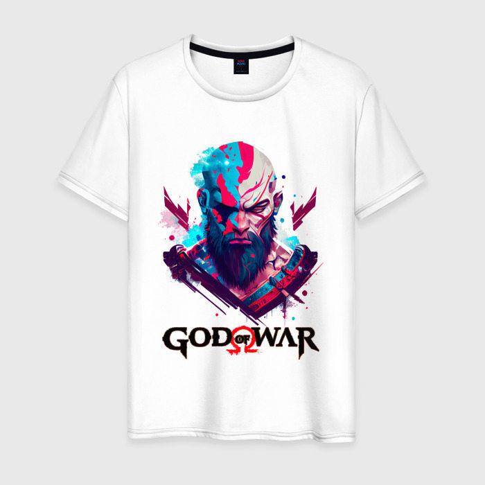 Мужская футболка из хлопка с принтом God of War, Kratos, вид спереди №1