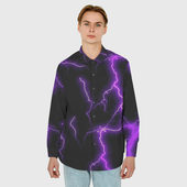 Рубашка с принтом Фиолетовые молнии для любого человека, вид спереди №2. Цвет основы: белый