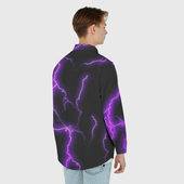 Рубашка с принтом Фиолетовые молнии для любого человека, вид сзади №2. Цвет основы: белый